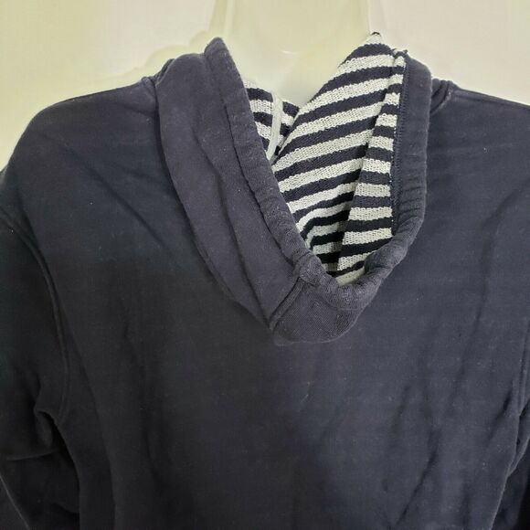 Michael Kors Womens Hoodie Size Medium Full Zip Navy Blue Cotton Pockets Ribbed - Picture 9 of 12